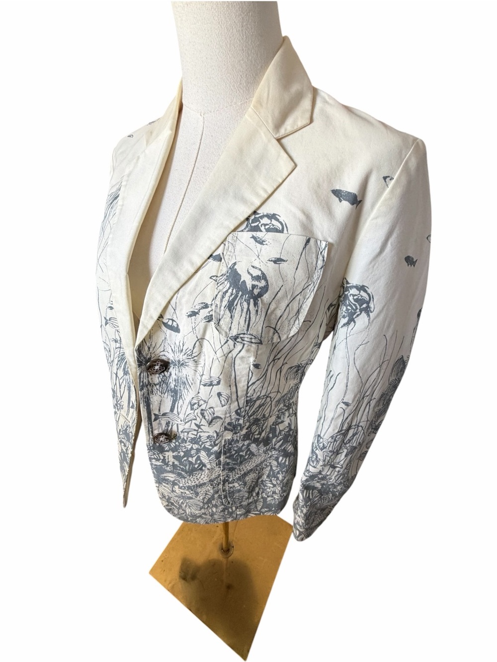 Daughters of the Liberation Sea Nettle Cream Jellyfish Print Blazer Jacket Sz 6 - Picture 2 of 14